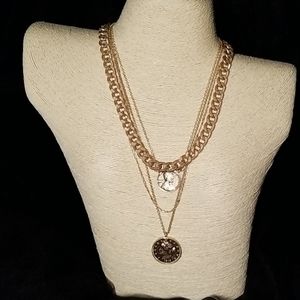 Trendy Four-Layered Gold-Plated Chain Necklace With Coin Pendant